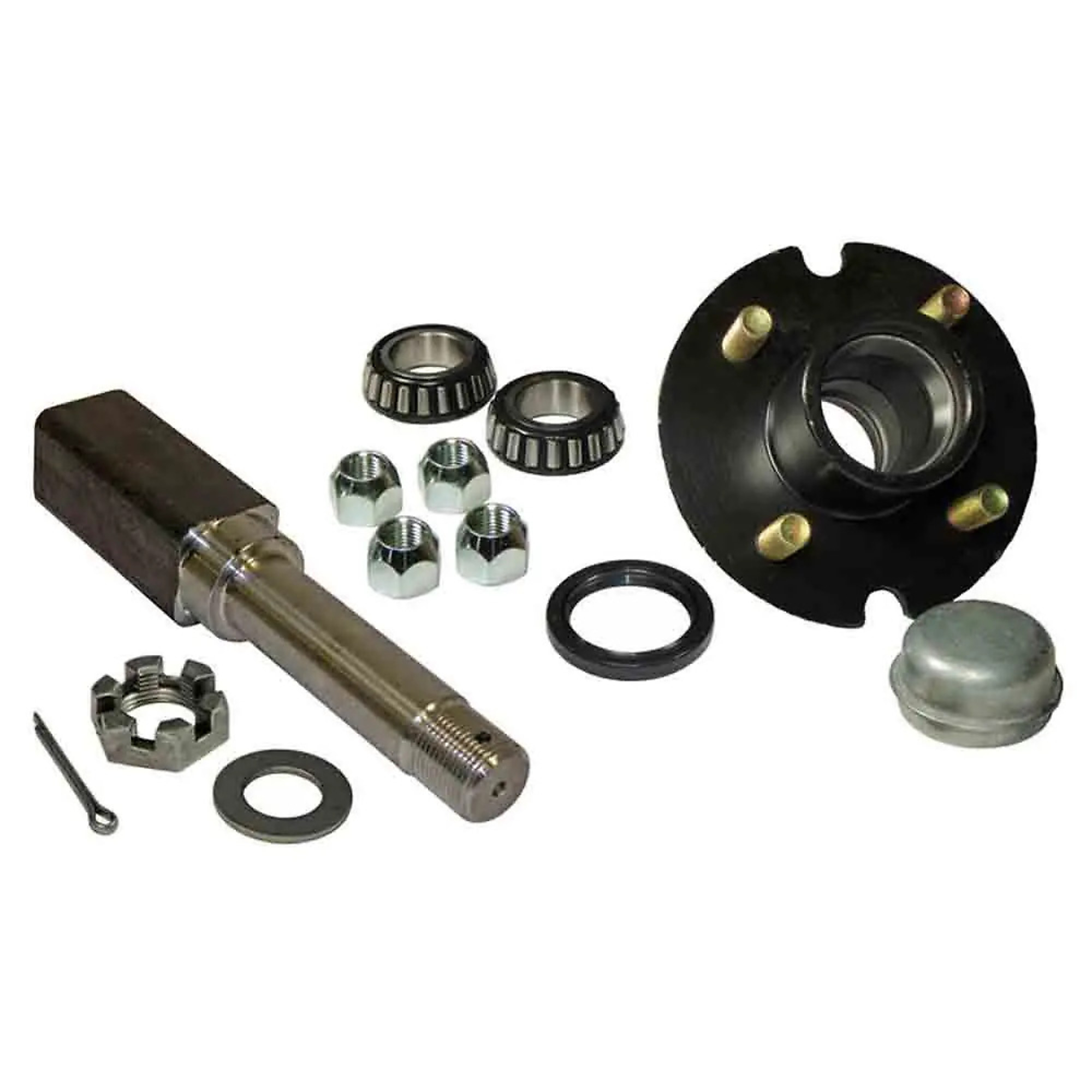 Rigid Hitch, 4-Lug Hub/Square Spindle End Unit, Fits 1.5in Square Tube, Spindles for 1-1/16 Inch ID Bearings, 1350lb Capacity Per Hub, Model# SQ-220044